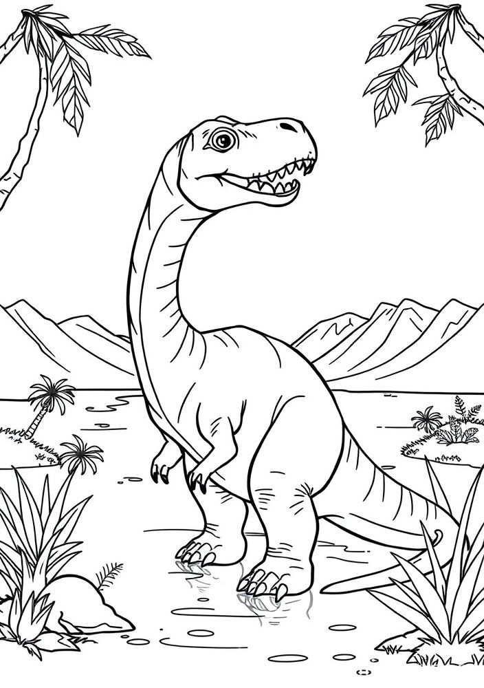 Desenho de Dinossauro em um Lago Para colorir