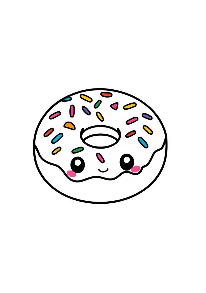 Desenho de Donut Kawaii com Granulados para Colorir