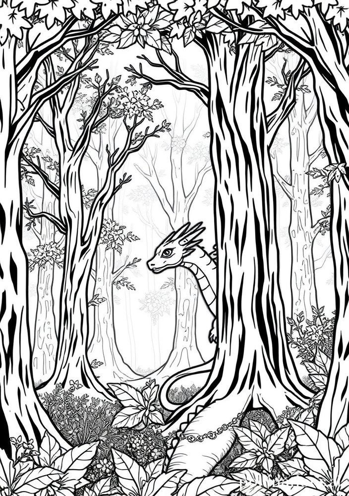 Desenho de Dragão de Floresta Encantada para colorir