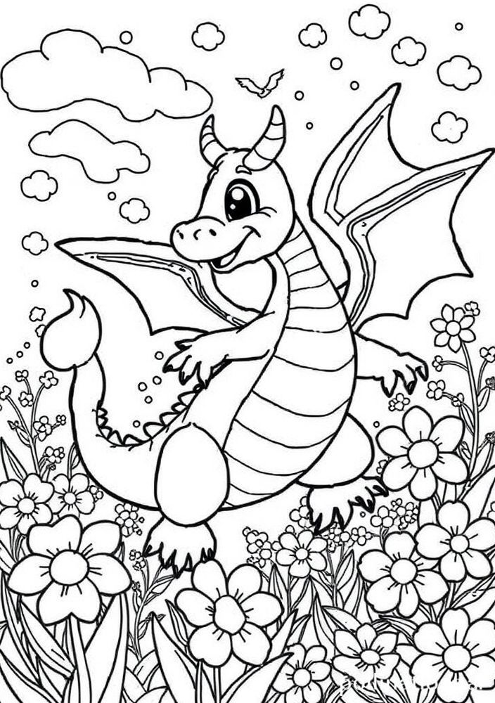 Desenho de Dragão na Primavera para colorir