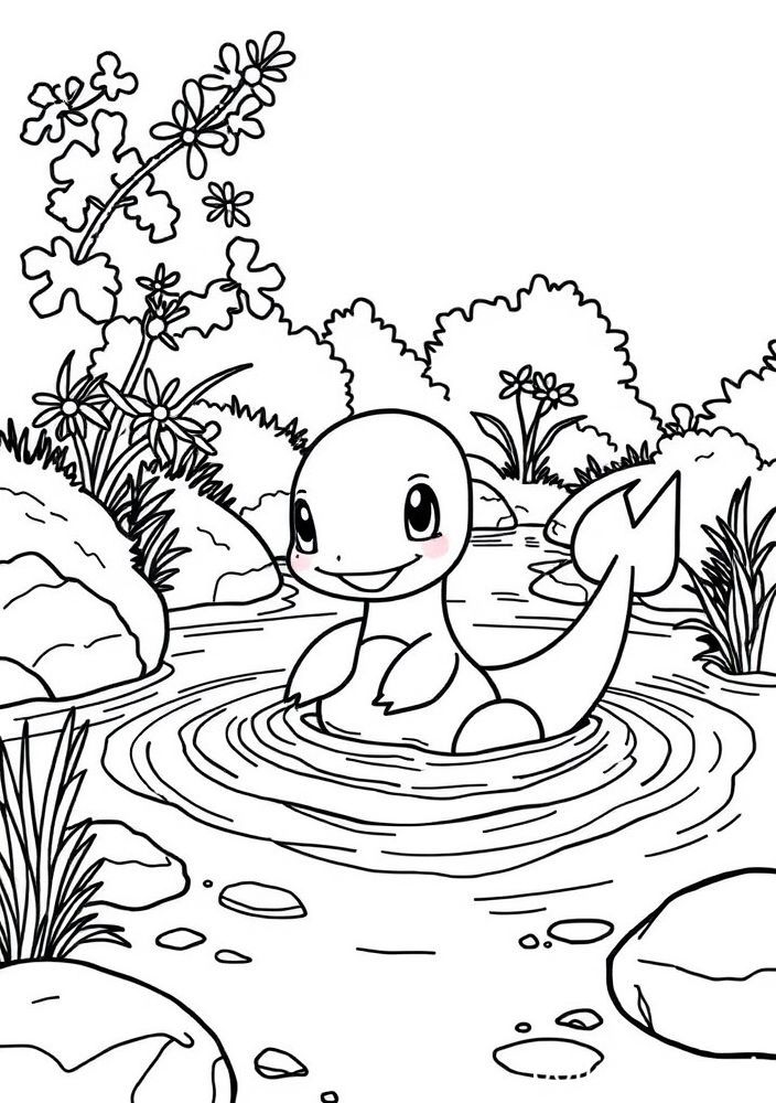 Desenho de Dratini subindo um rio para colorir