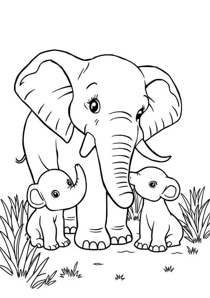 Desenho de Elefante ajudando outros animais para colorir