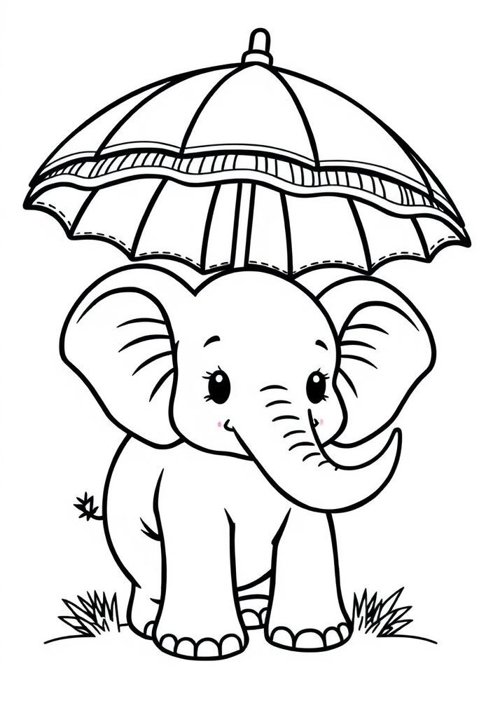 Desenho de Elefante com Sombrinha para colorir