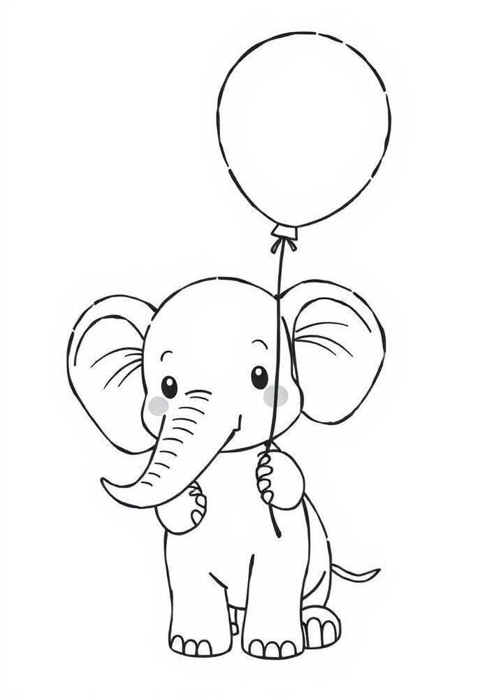 Desenho de Elefante com balão para colorir