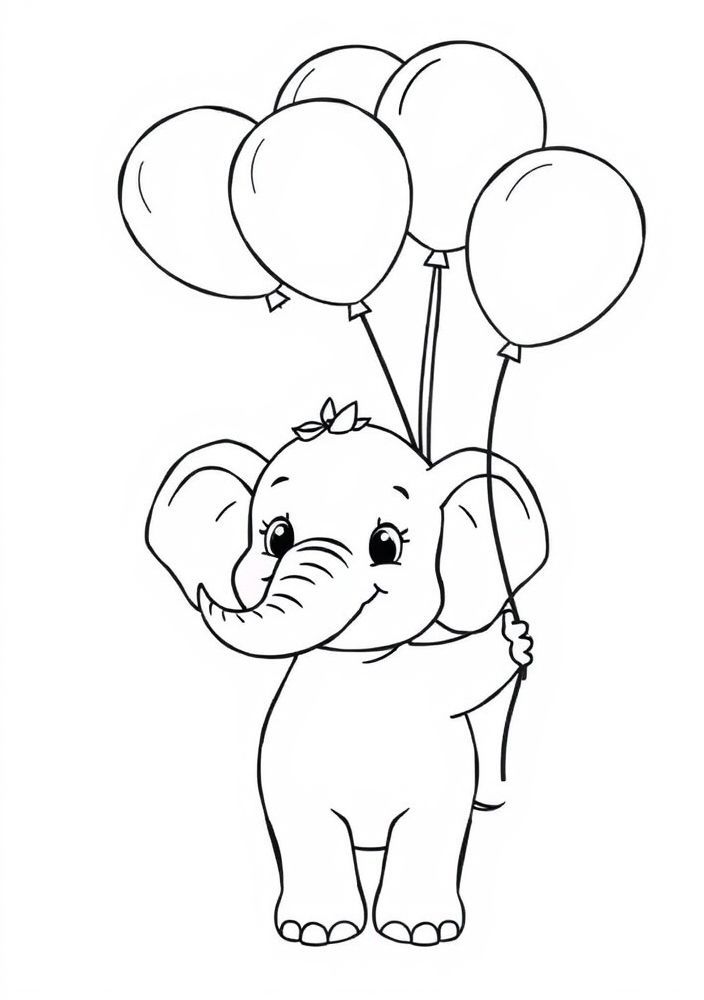 Desenho de Elefante com balões para colorir