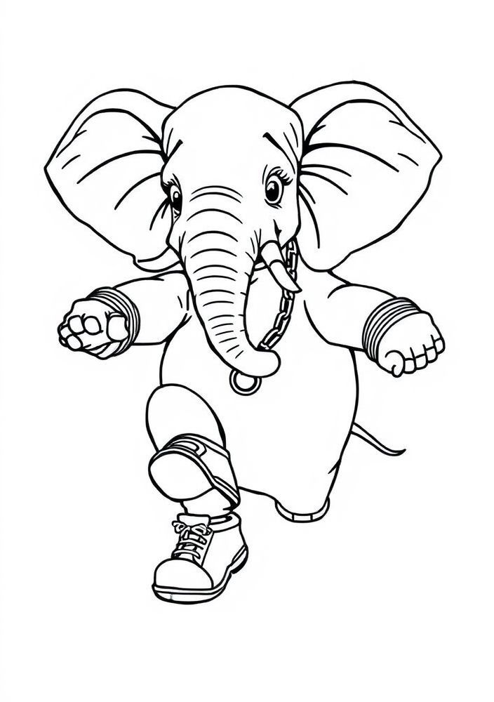 Desenho de Elefante com sapatos de dança para colorir
