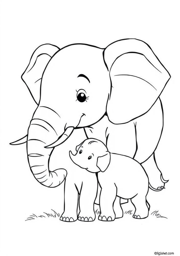 Desenho de Elefante e seu Filhote para colorir