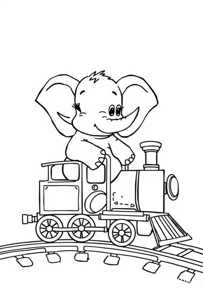 Desenho de Elefante em um Trem para colorir