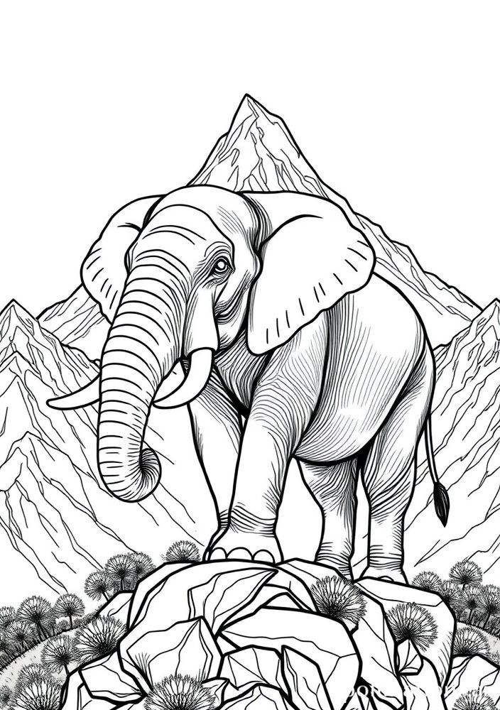 Desenho de Elefante em uma montanha para colorir