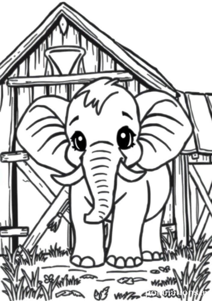Desenho de Elefante na Fazenda para colorir
