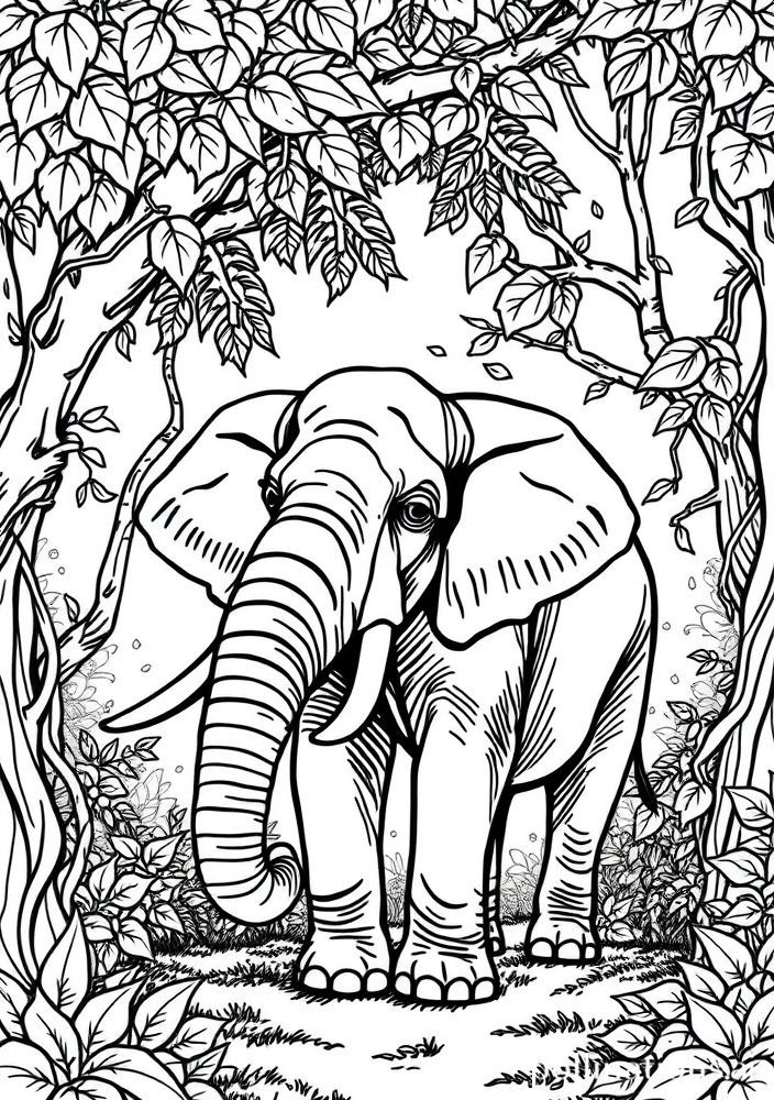 Desenho de Elefante na Selva para colorir