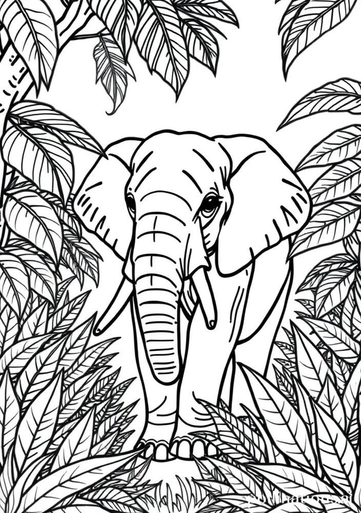Desenho de Elefante na floresta para colorir