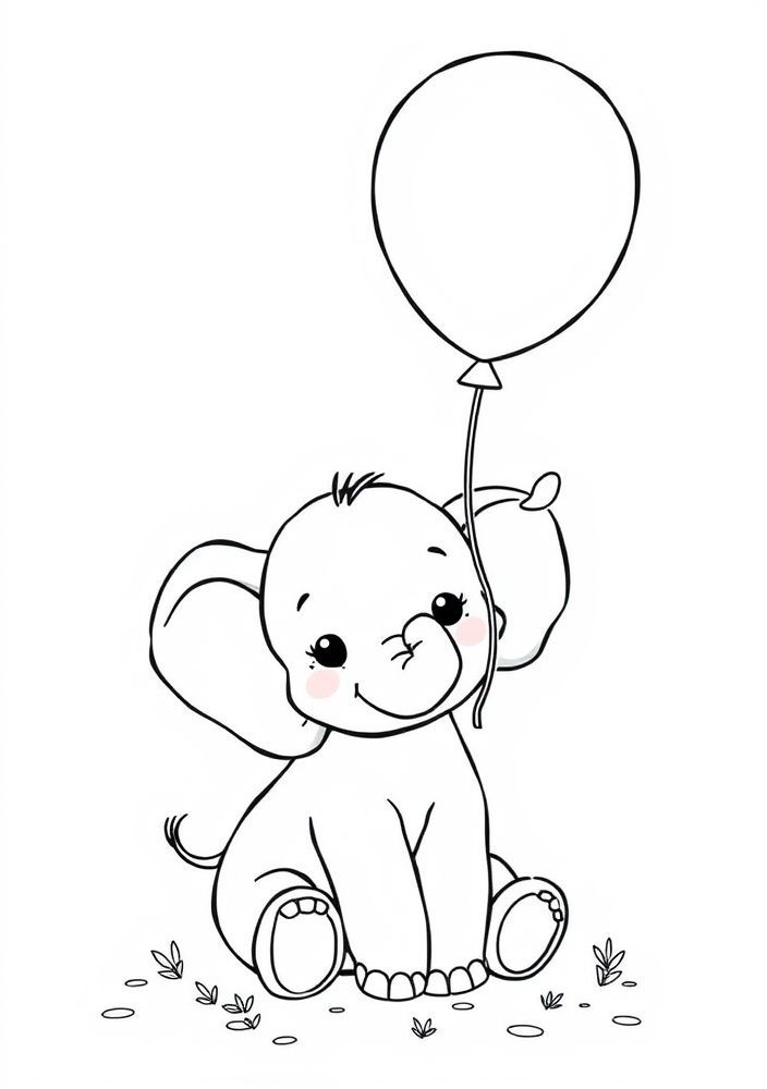 Desenho de Elefantinho com balão para colorir