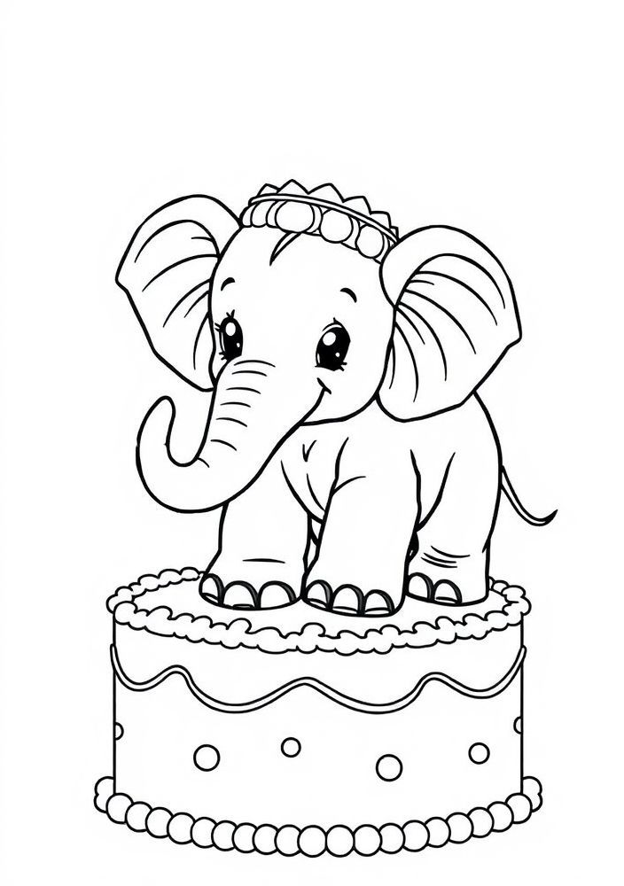 Desenho de Elefantinho em um Bolo para colorir