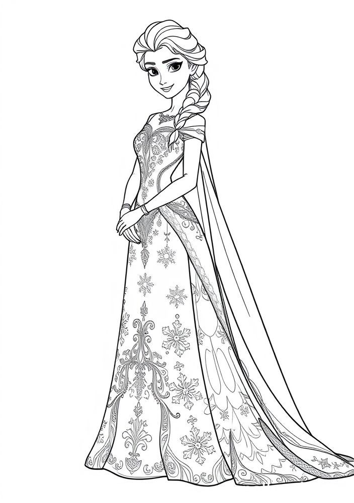 Desenho de Elsa com vestido de gelo para colorir
