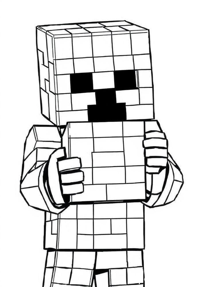 Desenho de Enderman com bloco para colorir
