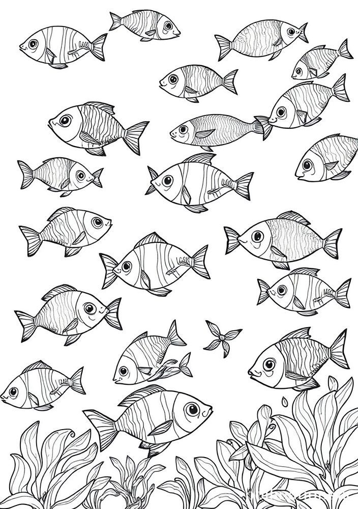 Desenho de Escola de Peixes para colorir