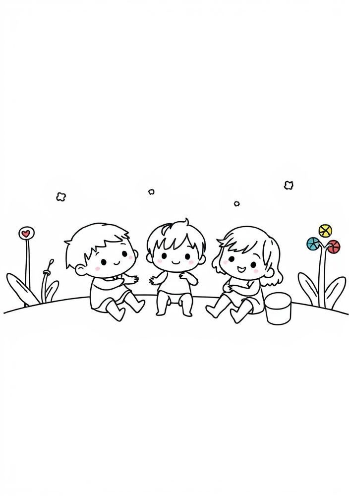 Desenho de Escorregador Kawaii com Crianças Brincando