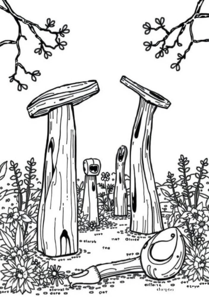 Desenho de Esculturas de Madeira no Jardim para colorir