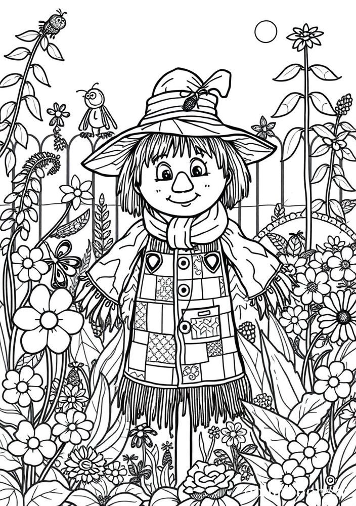 Desenho de Espantalho no Jardim para colorir