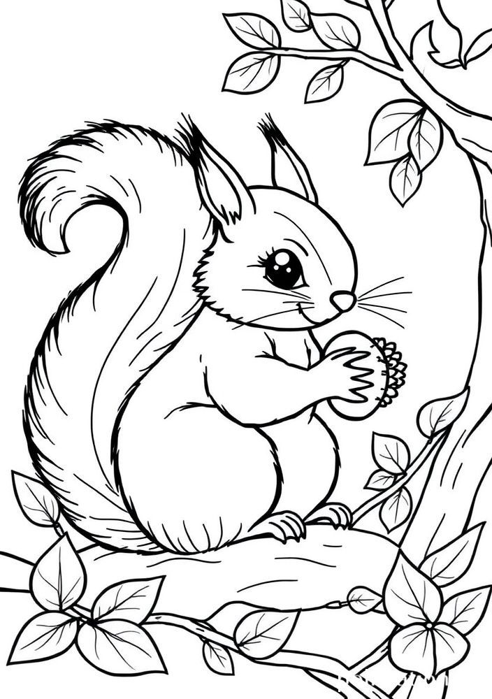 Desenho de Esquilo com Nozes para Colorir