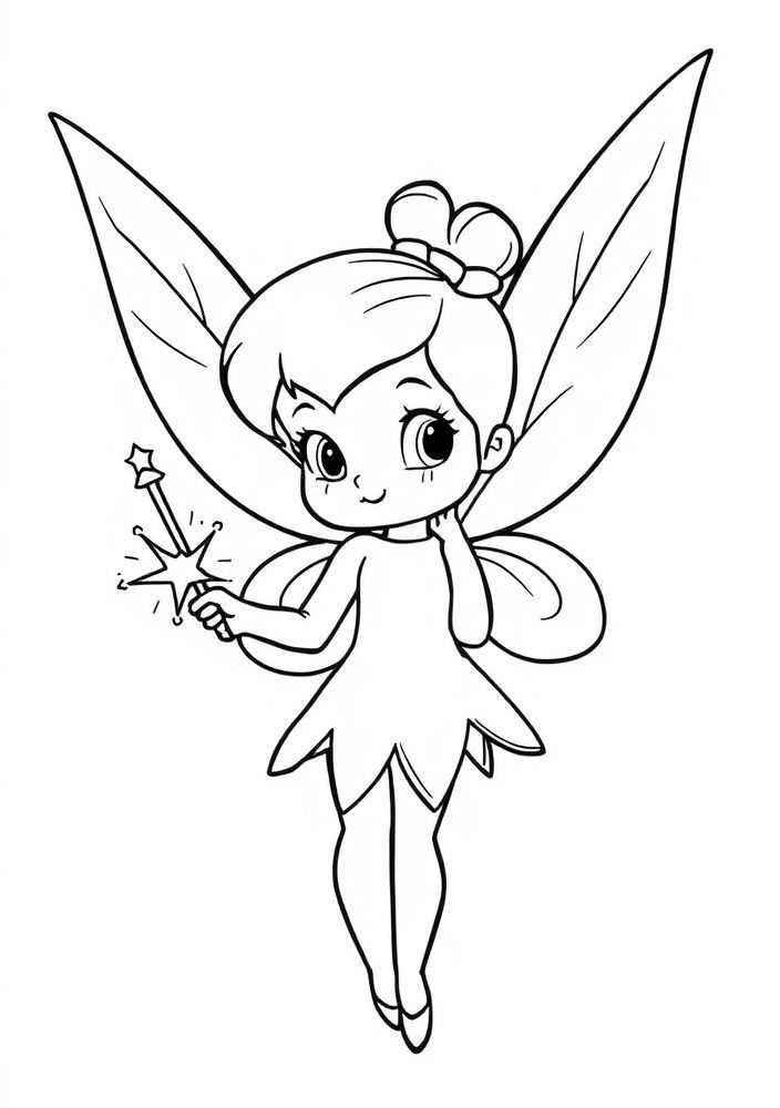 Desenho de Fada Tinker Bell com varinha mágica para colorir