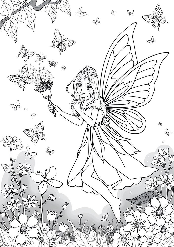 Desenho de Fada com varinha mágica para colorir