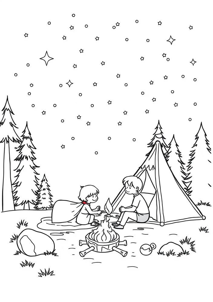 Desenho de Família Acampando para colorir