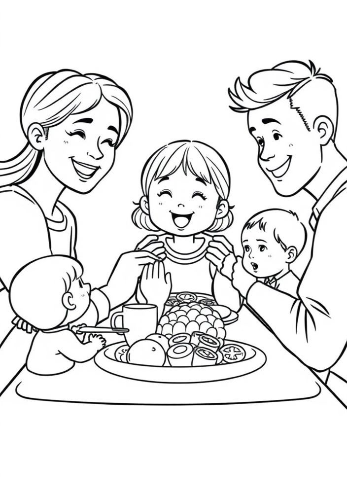 Desenho de Família Almoçando Juntos para colorir