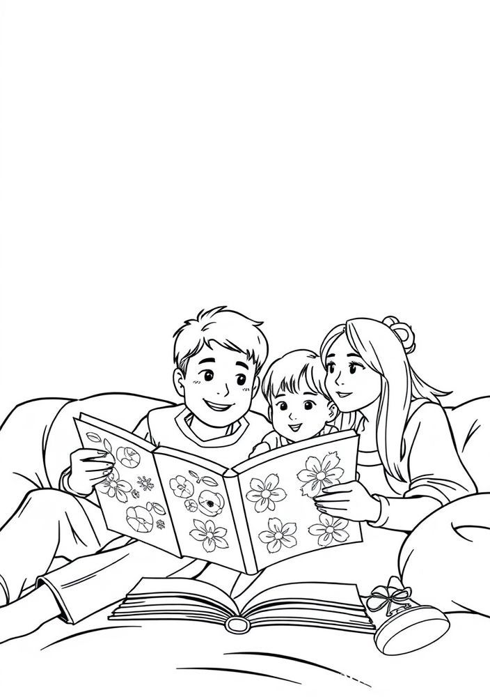 Desenho de Família Assistindo Filme para colorir