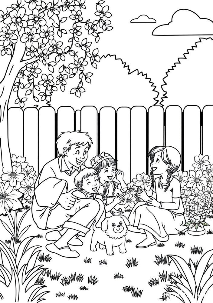 Desenho de Família Brincando com Faladores para Colorir
