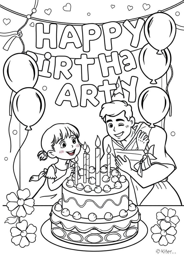 Desenho de Família Celebrando um Aniversário para Colorir