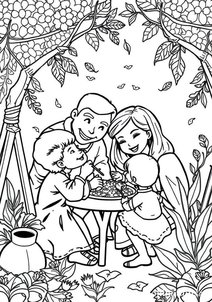 Desenho de Família Criando Arte para Colorir