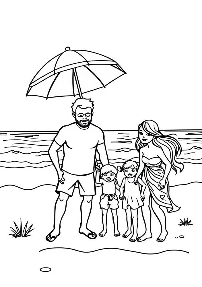 Desenho de Família Curtindo um Dia de Praia para colorir