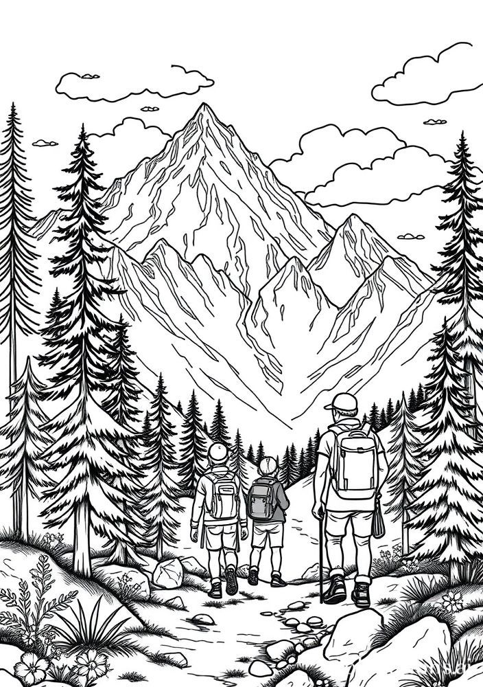 Desenho de Família Fazendo Atividades ao Ar Livre para Colorir