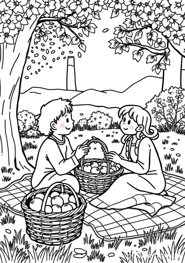 Desenho de Família Fazendo Um Piquenique para Colorir