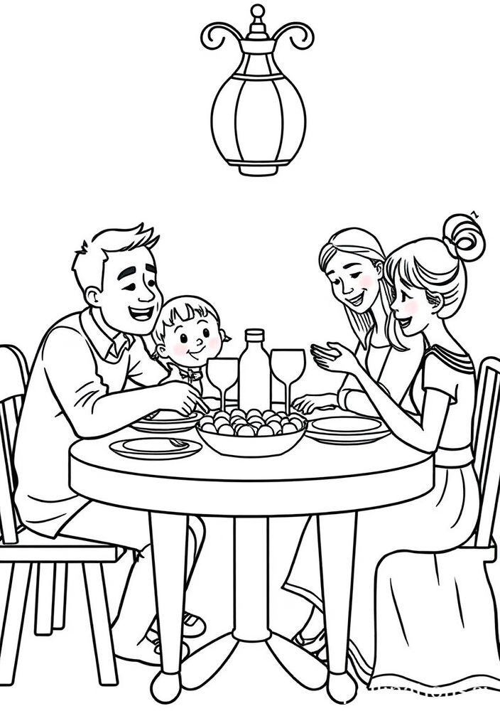 Desenho de Família Jantando Juntos para colorir