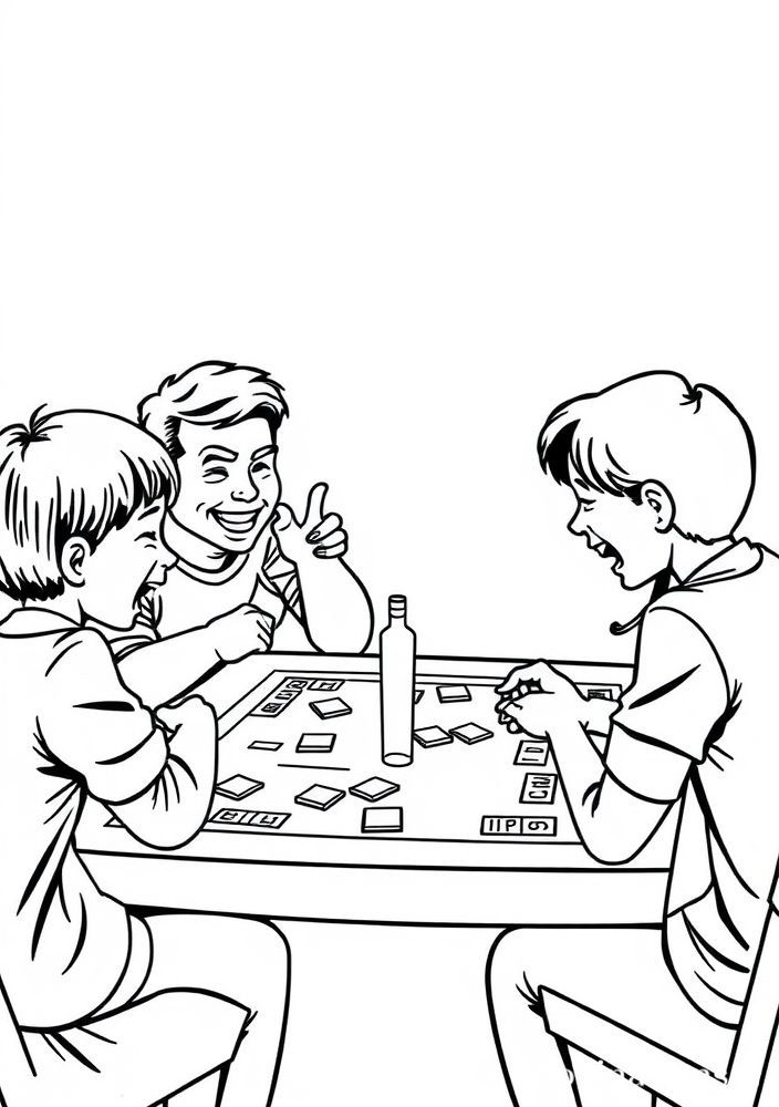 Desenho de Família Jogando Jogos de Tabuleiro para Colorir