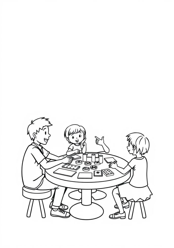Desenho de Família Jogando Jogos de Tabuleiro para colorir