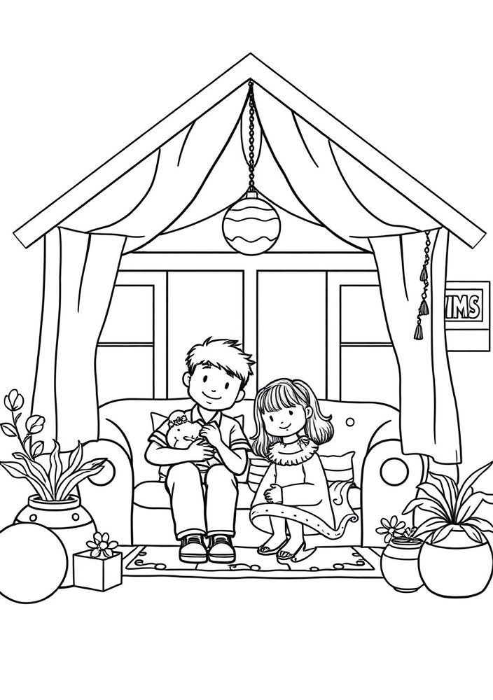 Desenho de Família em Casa para colorir