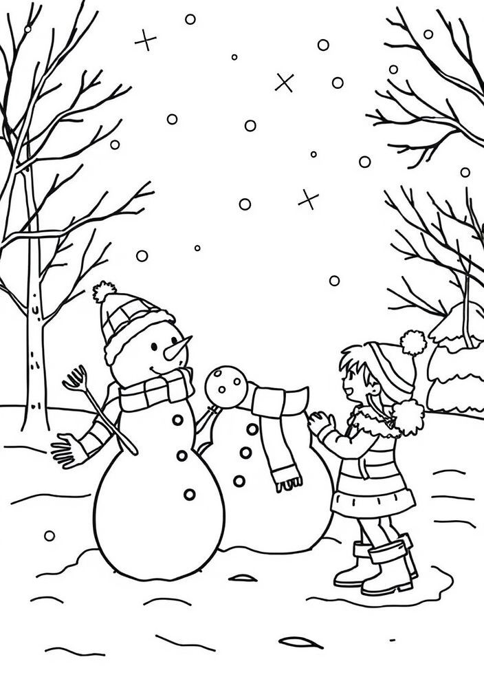 Desenho de Família em um Dia de Neve para Colorir
