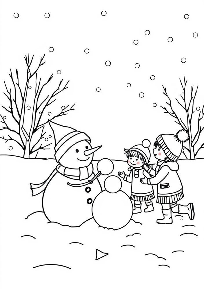 Desenho de Família em um Dia de Neve para Colorir