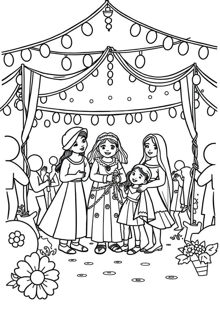 Desenho de Família em um Festival para colorir