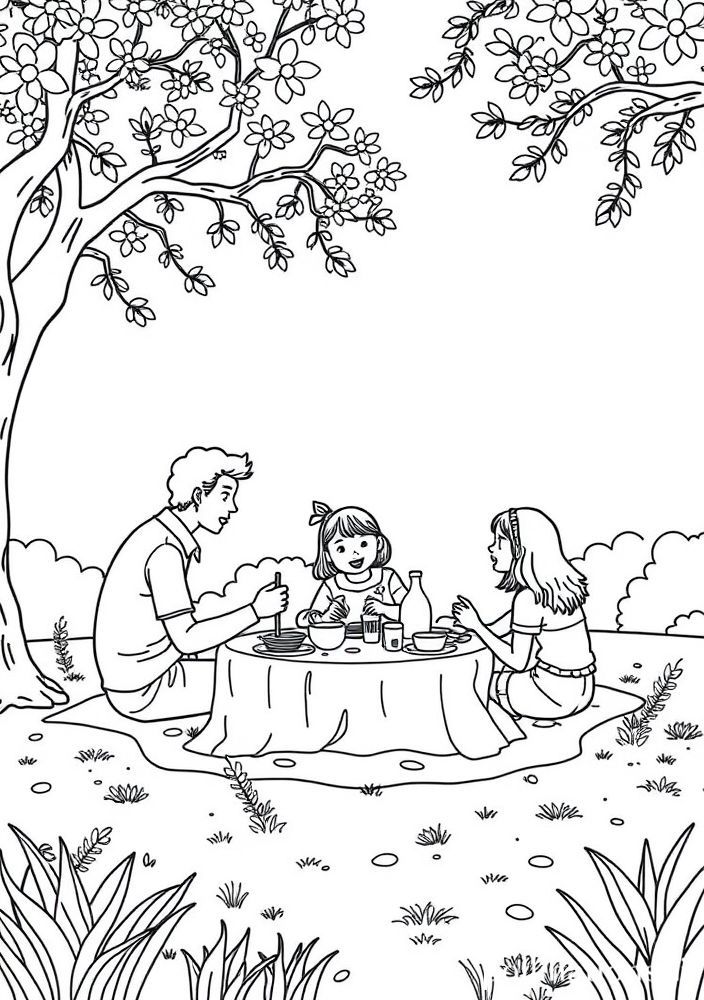 Desenho de Família em um PicNic no Parque para colorir
