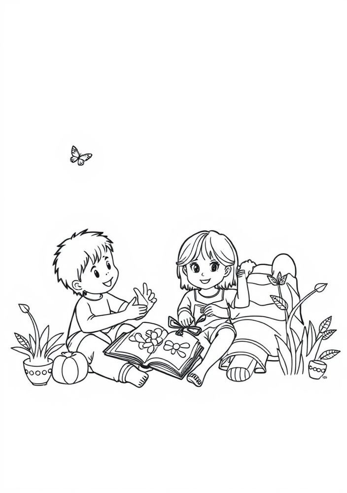 Desenho de Família fazendo uma Atividade de Artesanato para colorir