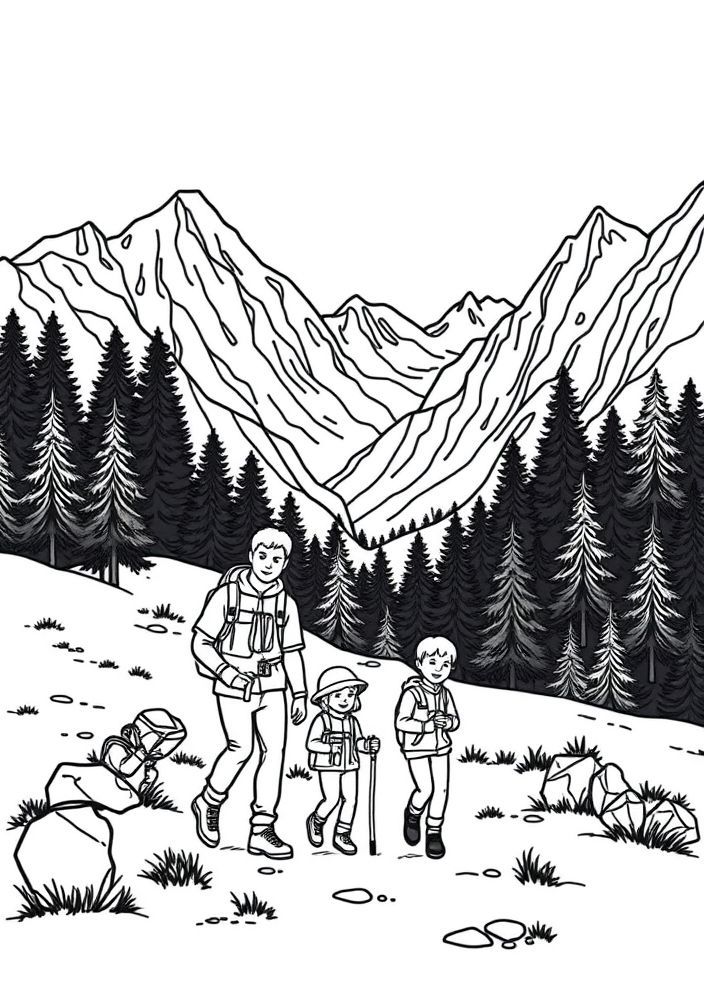 Desenho de Família na Montanha para colorir