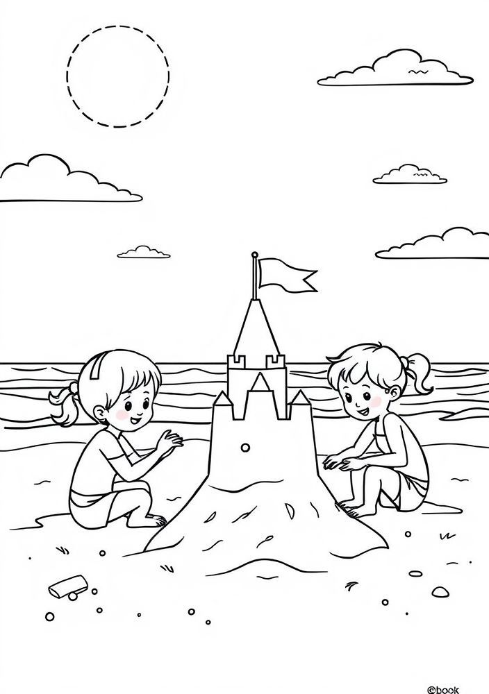 Desenho de Família na Praia para Colorir