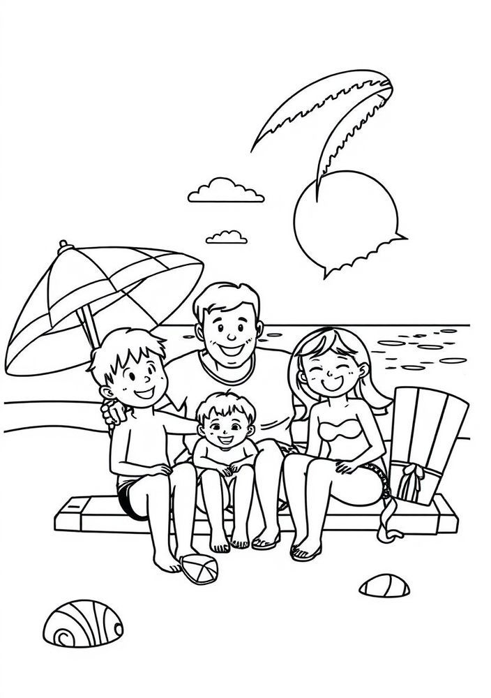 Desenho de Família na Praia para colorir