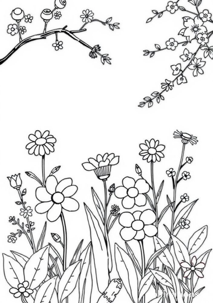 Desenho de Família no Jardim Plantando Flores para colorir