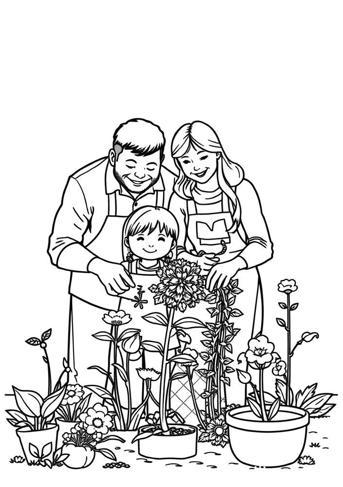 Desenho de Família no Jardim para colorir